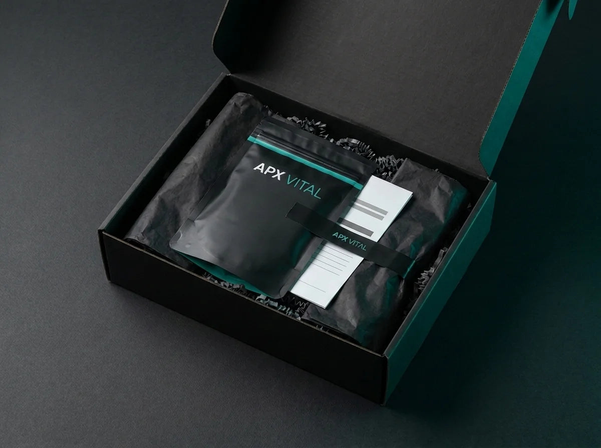 APX Vital research product presented in secure black delivery packaging