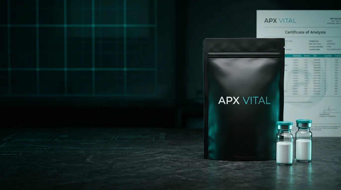 APX Vital research product packaging and laboratory documentation